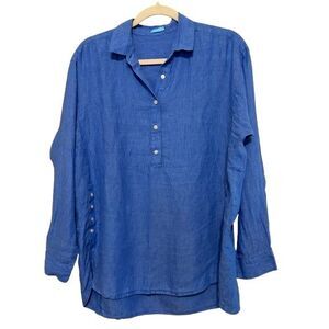 J.Mclaughlin Fallon Loose Fit 100% Linen Popover Top Womens Medium Blue Coastal